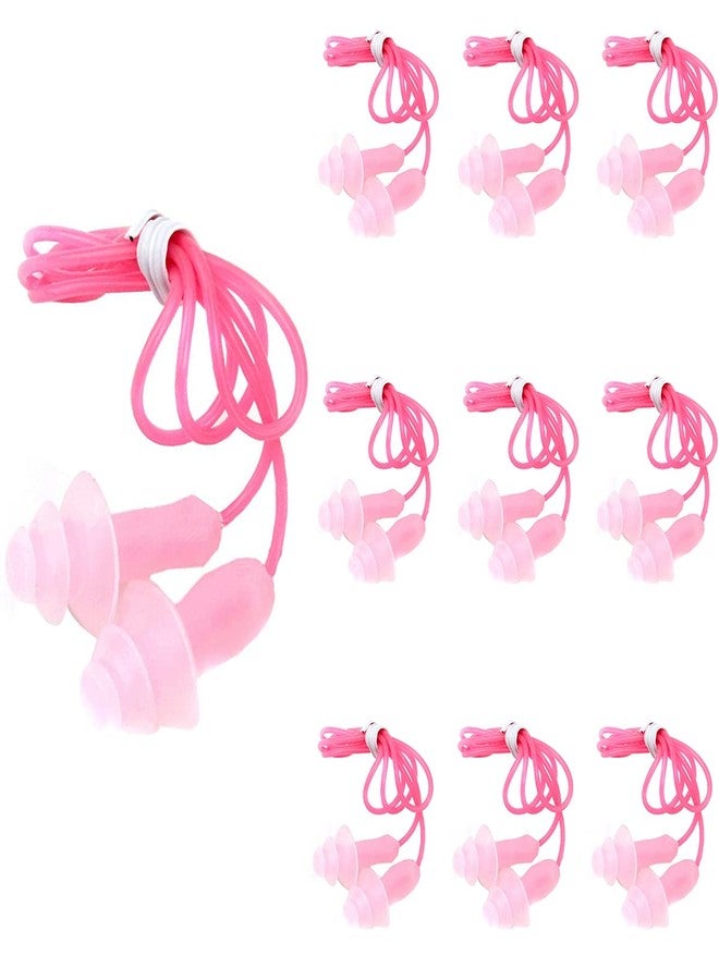 فلاي يو إس أيه FZBNSRKO 20 قطعة (10 أزواج) سدادات أذن سيليكون للسباحة، سدادات أذن ناعمة ذات حواف، سدادات أذن مزودة بخيط للسباحة، لون وردي - Image 1